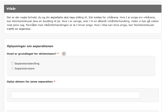 Oplysninger om separationen