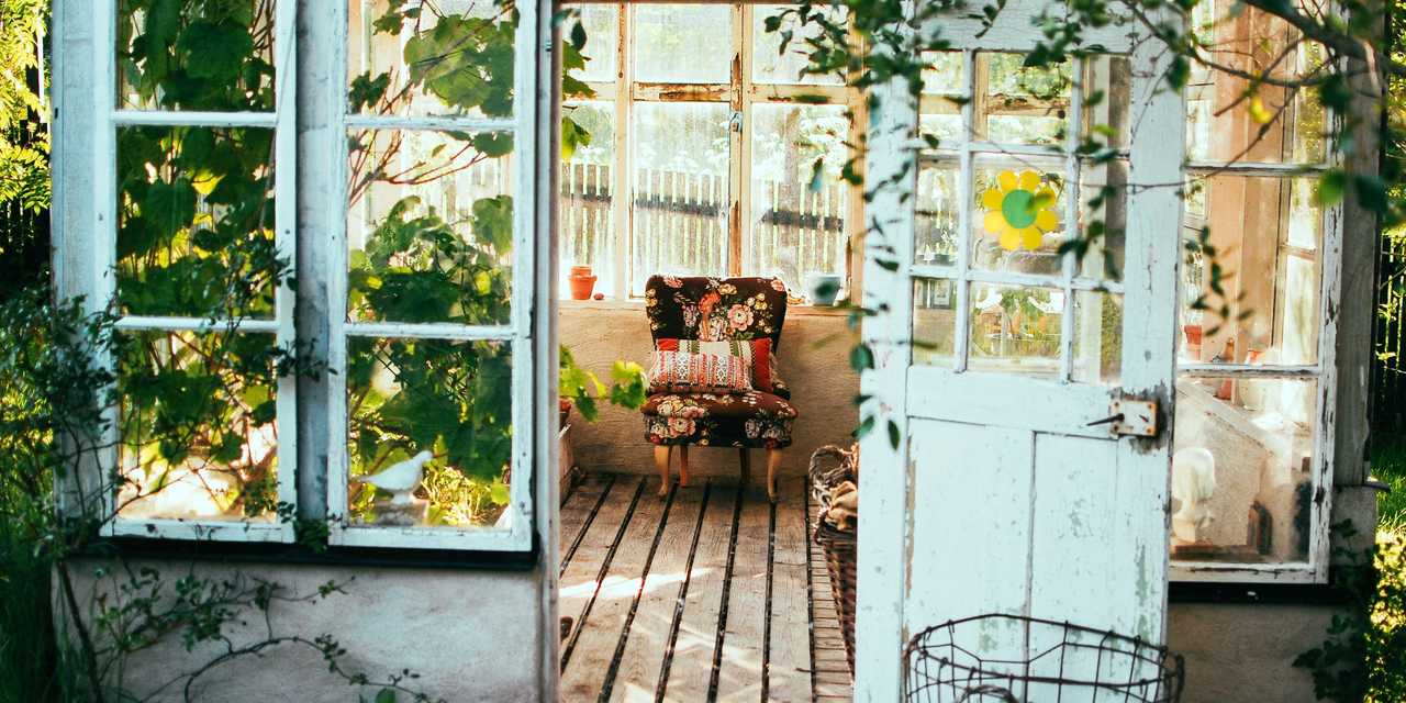 Uterum med gröna växter sommartid