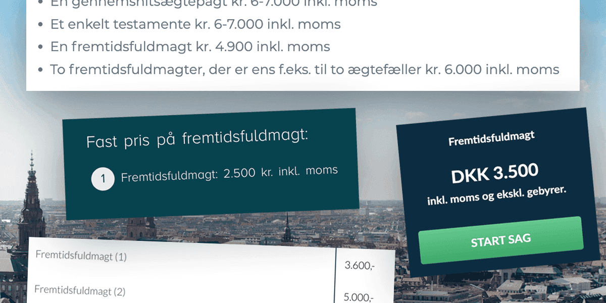 Fremtidsfuldmagt pris eksempel hos advokat