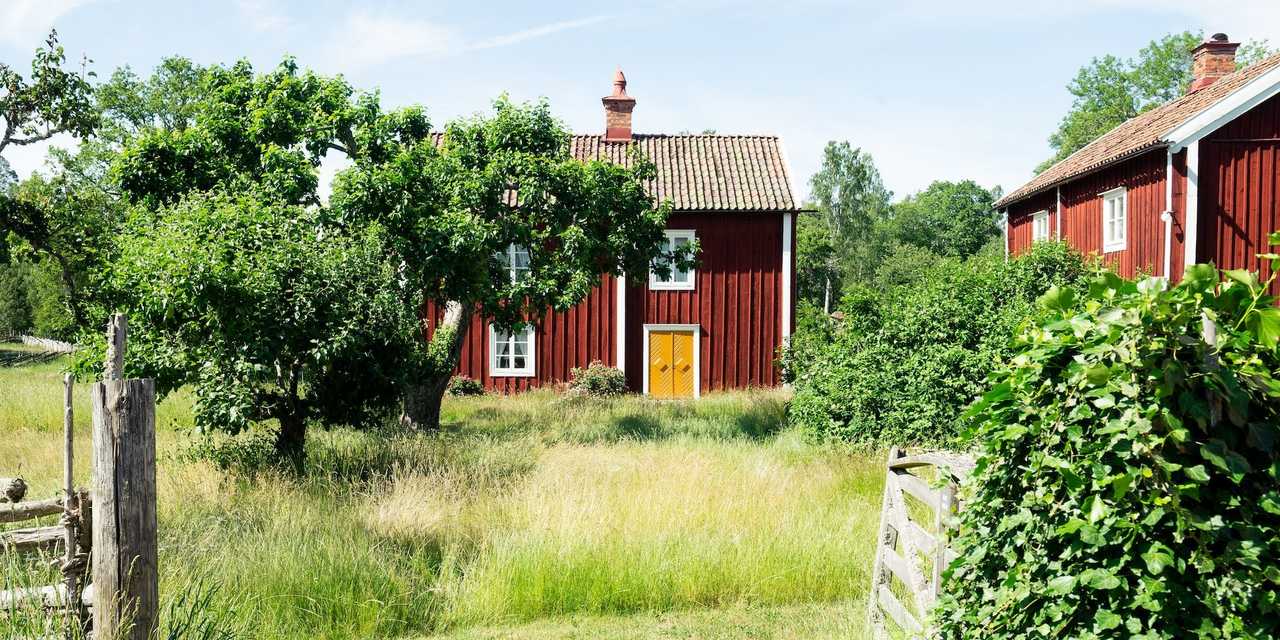 Röd stuga på landet