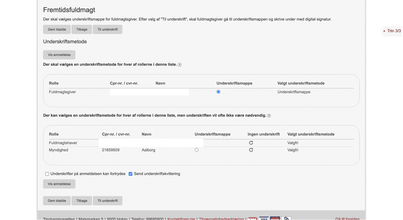 Fremtidsfuldmagt underskriftsmetode